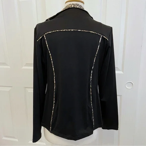 Black Zip-Up Athletic Jacket w/Leopard Trim by NEIMAN MARCUS - Picture 12 of 15